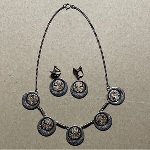 Sterling Silver 925 And 18k Gold Necklace And Earring Set Vintage Made In Peru